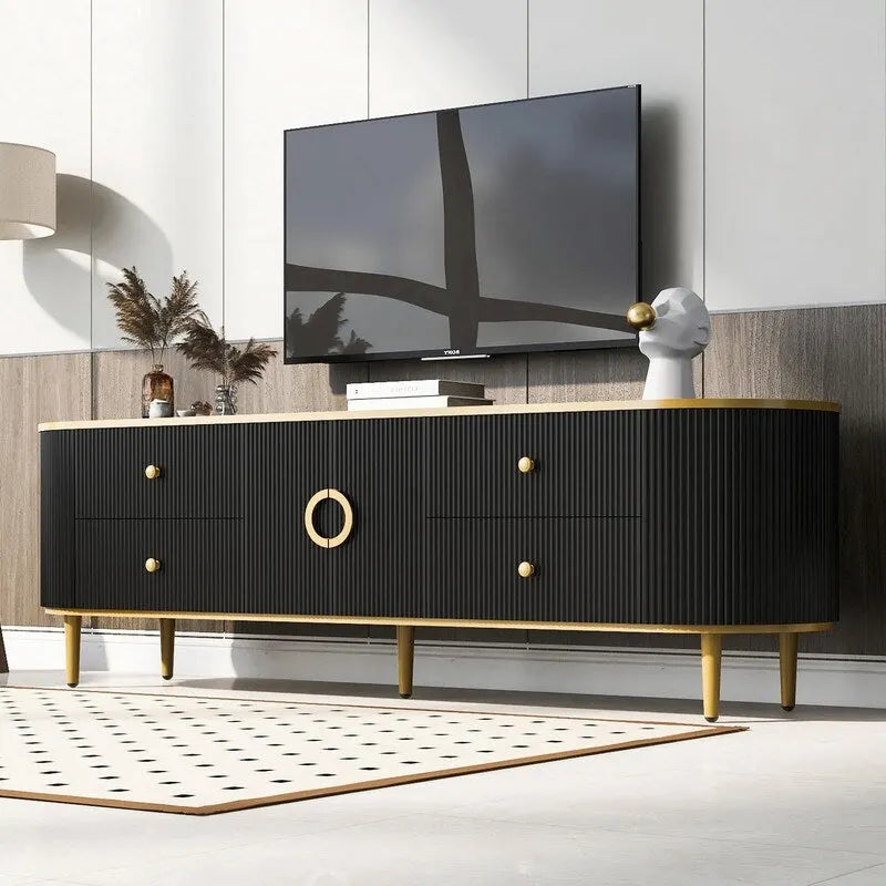 Meuble TV moderne pour téléviseurs jusqu'à 80 pouces, meuble de divertissement avec tiroirs et armoire