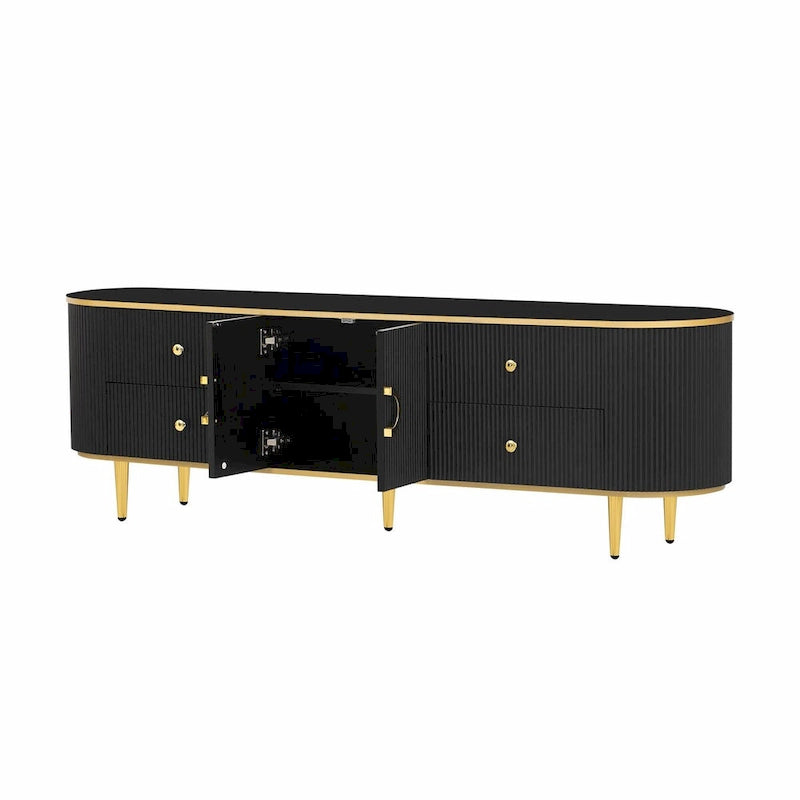 Meuble TV moderne pour téléviseurs jusqu'à 80 pouces, meuble de divertissement avec tiroirs et armoire