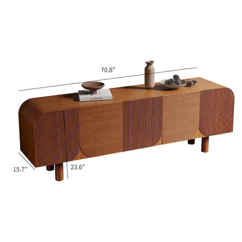 Meuble TV en bois mi-siècle, Console média marron moderne pour salon, Pré-assemblé - 70,87x15,7