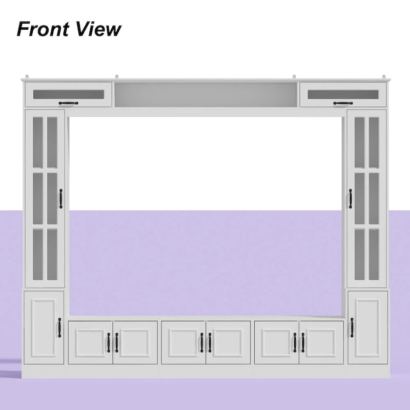 Meuble TV moderne blanc portes en verre trempé plateau hydraulique