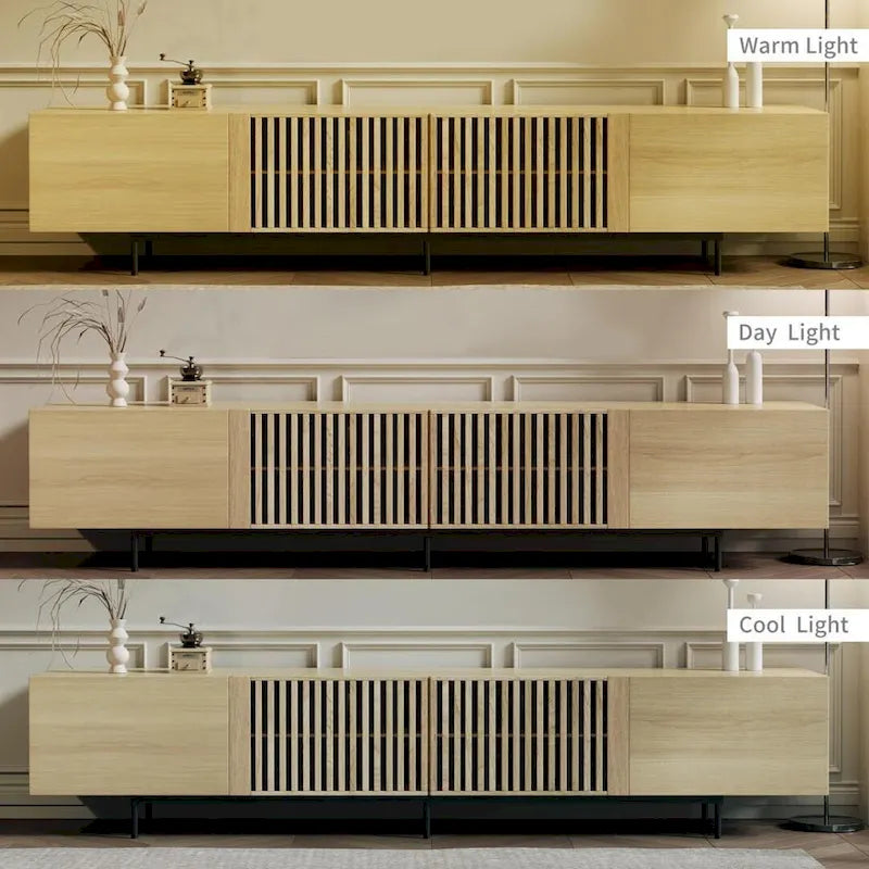 Stylish mid-century modern TV stand for up to 80 TVs. Ample storage for media devices, cable management. easy assembly.