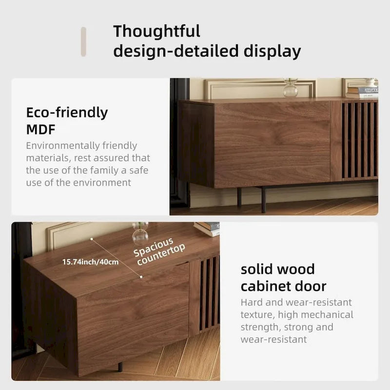 Stylish mid-century modern TV stand for up to 80 TVs. Ample storage for media devices, cable management. easy assembly.