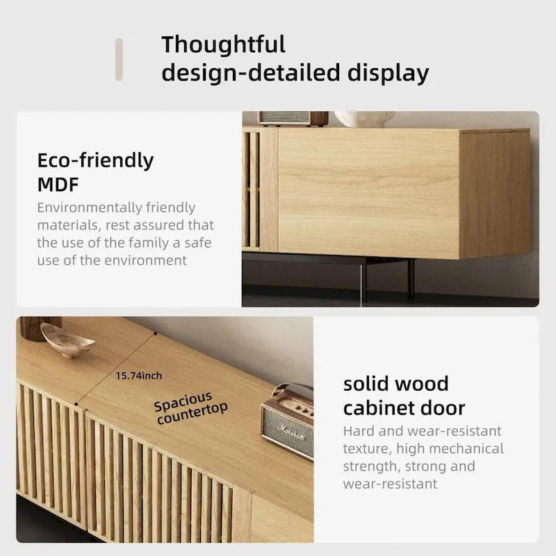 Stylish mid-century modern TV stand for up to 80 TVs. Ample storage for media devices, cable management. easy assembly.