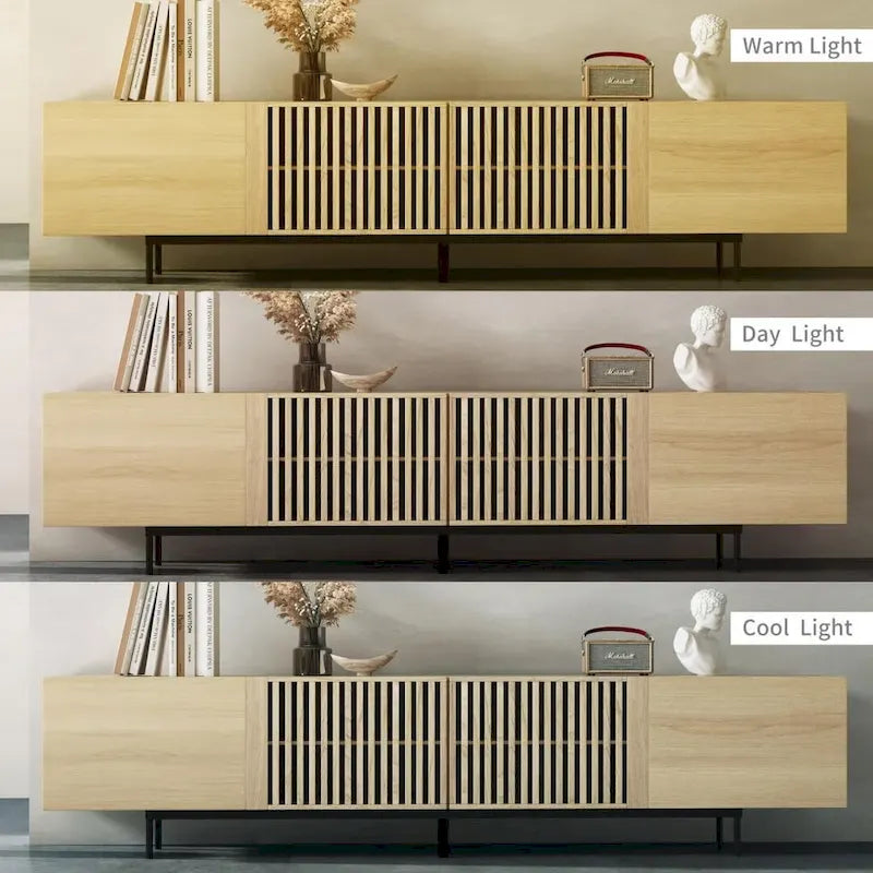 Stylish mid-century modern TV stand for up to 80 TVs. Ample storage for media devices, cable management. easy assembly.