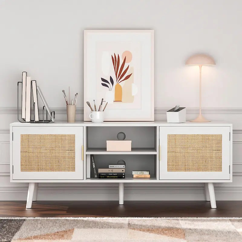 Meuble TV moderne du milieu du siècle pour téléviseurs jusqu'à 75 pouces, centre de divertissement, console multimédia