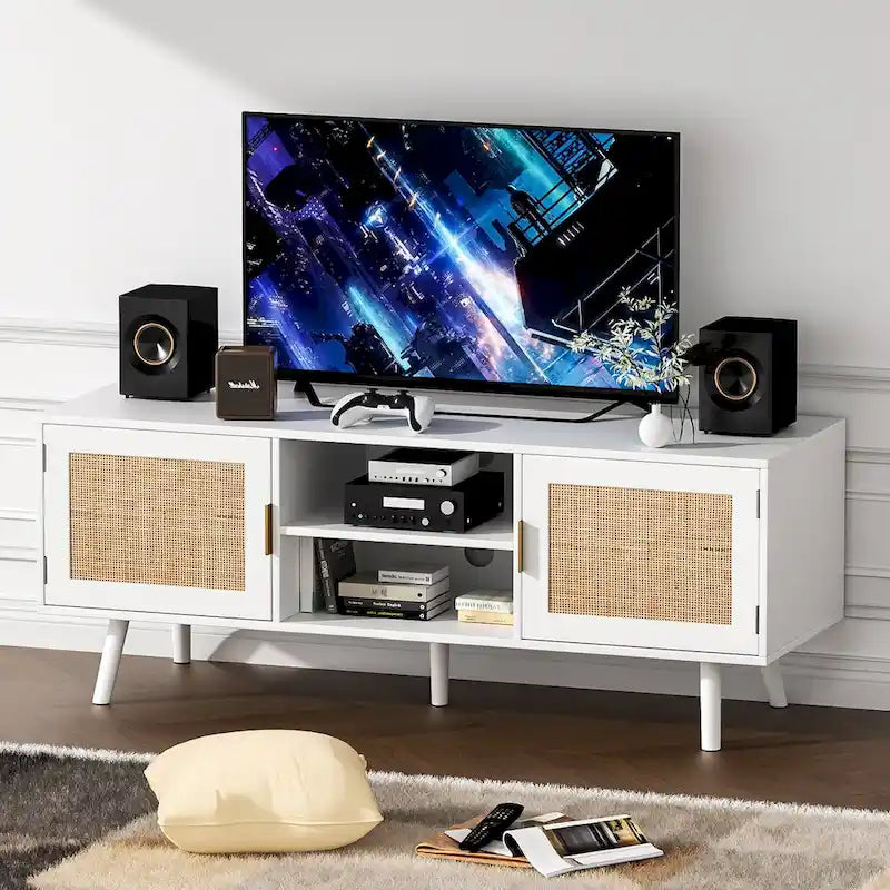 Meuble TV moderne du milieu du siècle pour téléviseurs jusqu'à 75 pouces, centre de divertissement, console multimédia