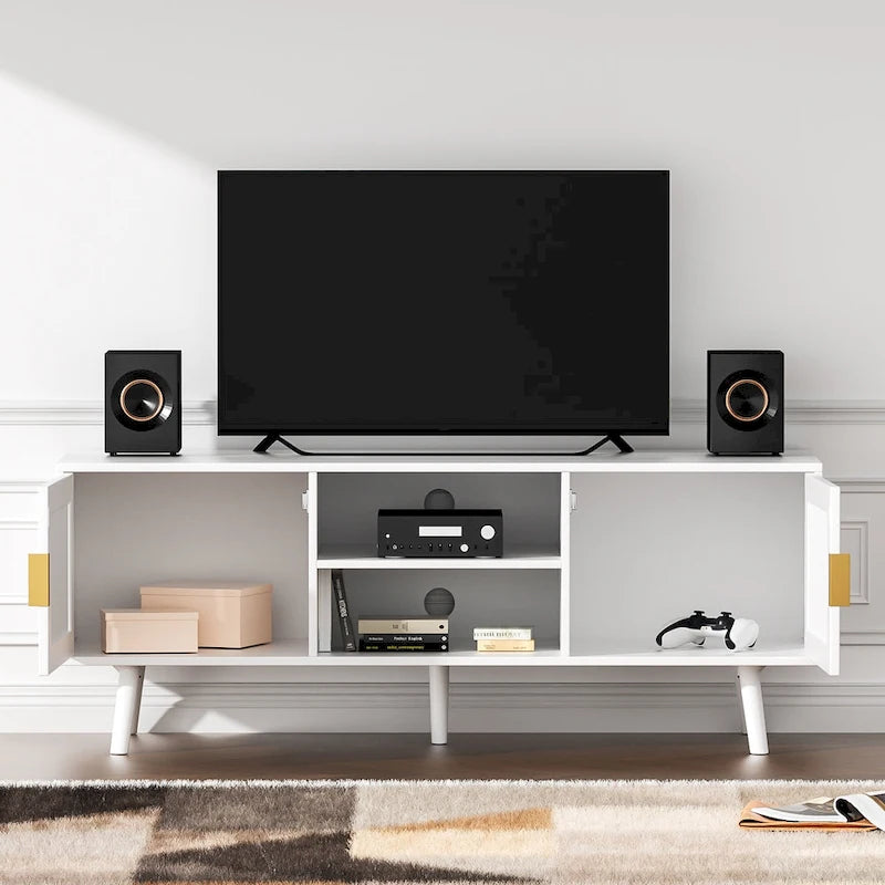 Meuble TV moderne du milieu du siècle pour téléviseurs jusqu'à 75 pouces, centre de divertissement, console multimédia