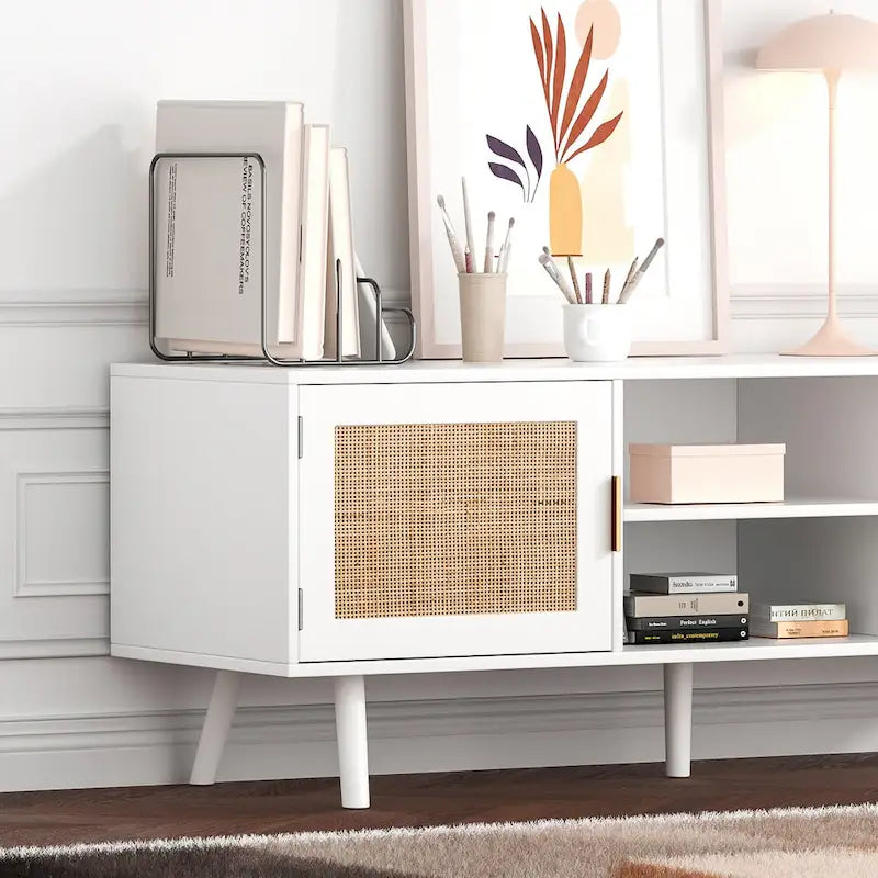 Meuble TV moderne du milieu du siècle pour téléviseurs jusqu'à 75 pouces, centre de divertissement, console multimédia