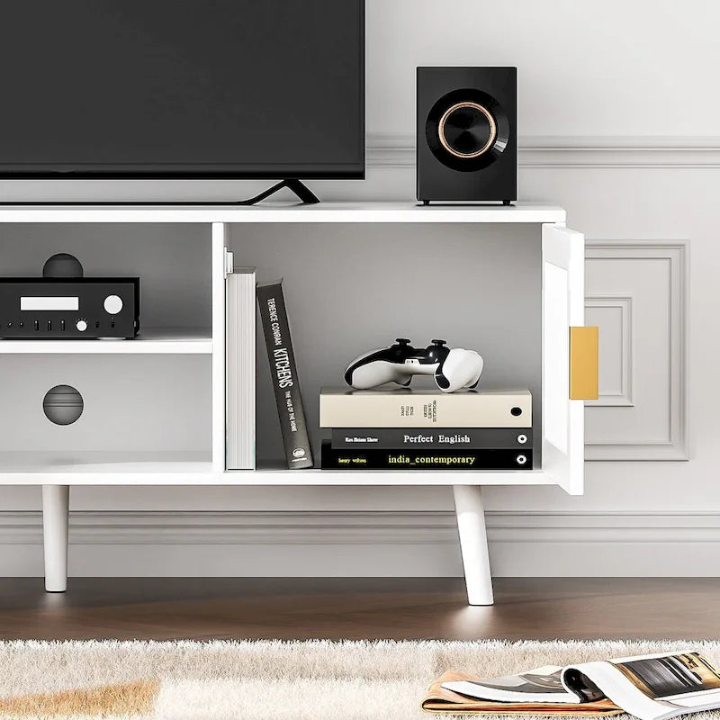 Meuble TV moderne du milieu du siècle pour téléviseurs jusqu'à 75 pouces, centre de divertissement, console multimédia
