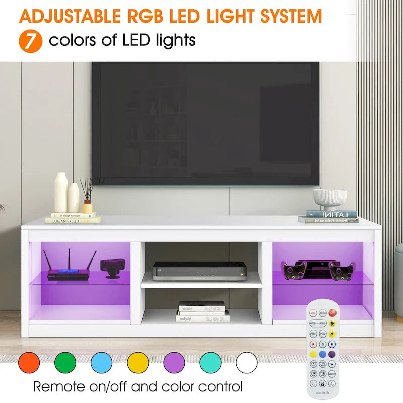 Meuble TV Console Moderne 66" avec LED RGB pour TV jusqu'à 75"