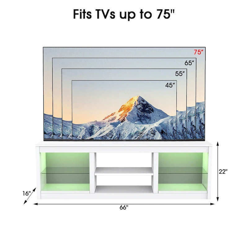 Meuble TV Console Moderne 66" avec LED RGB pour TV jusqu'à 75"