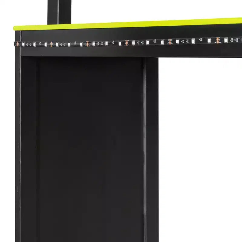 L-Shaped Gaming Loft Bed with Desks, Double Twin Loft Beds with LED Lights, USB Ports, Storage Bookshelves, Wood Corner Loft Bed for 2