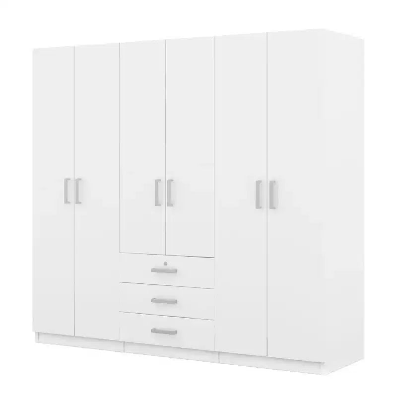 6-Door Wooden Wardrobe with Drawers for Bedroom