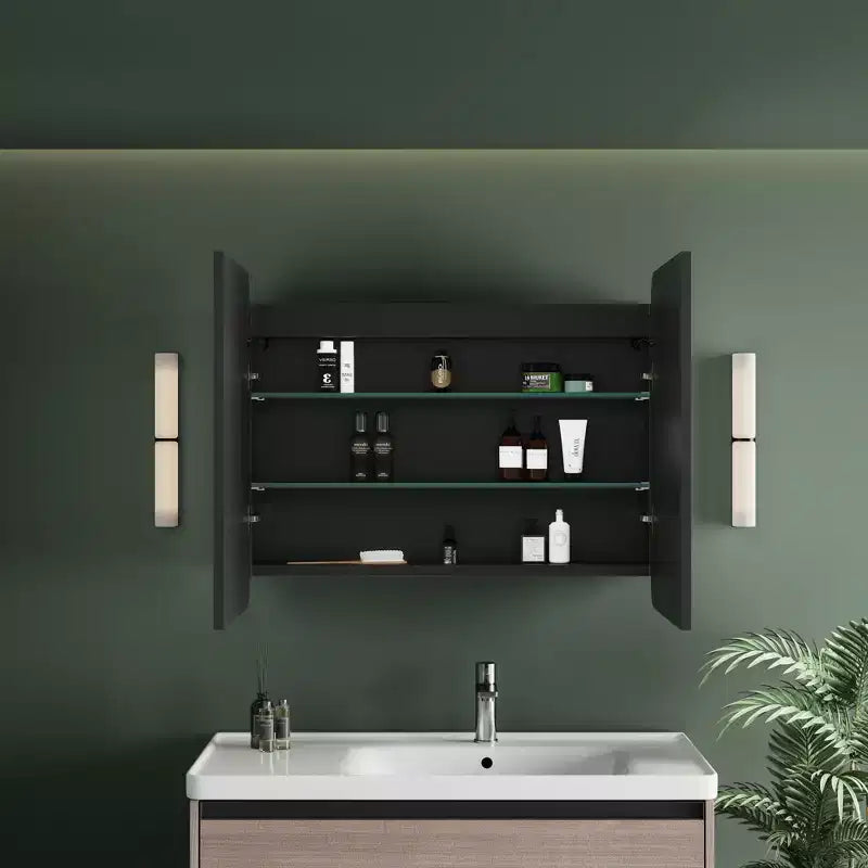 Black / White / Gold LED Medicine Cabinet, Single Door, Left or Right Hinge, Recessed or Wall-Mounted