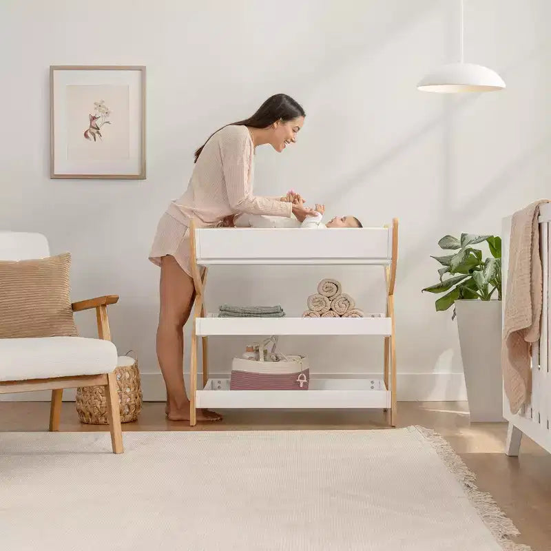 Comfy Cubs Baby Changing Table - Sturdy Wood Construction, Timeless Look with Two Open Shelves for Infant Essentials