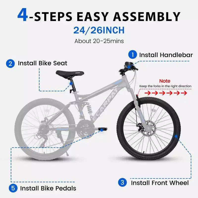 Okak 26IN Mountain Bike with Disc Brakes, 21-Speed Adult Bike with Durable Frame and Rear Dual Absorption, Bicycle for City Road Cycling