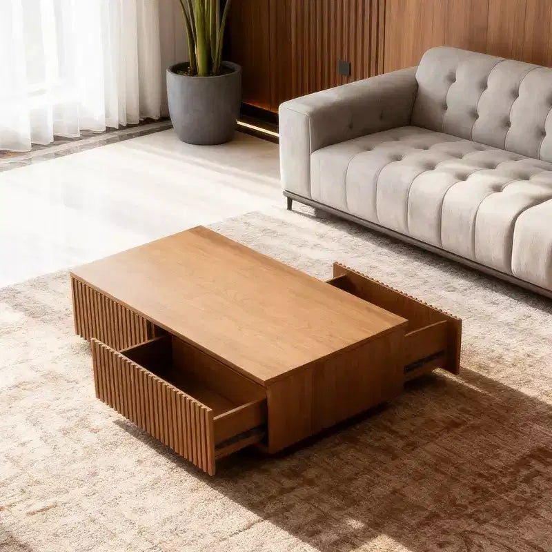 51.1 Mid-Century Modern Lift Top Coffee Table, Walnut Rectangular Center Table for Living Room