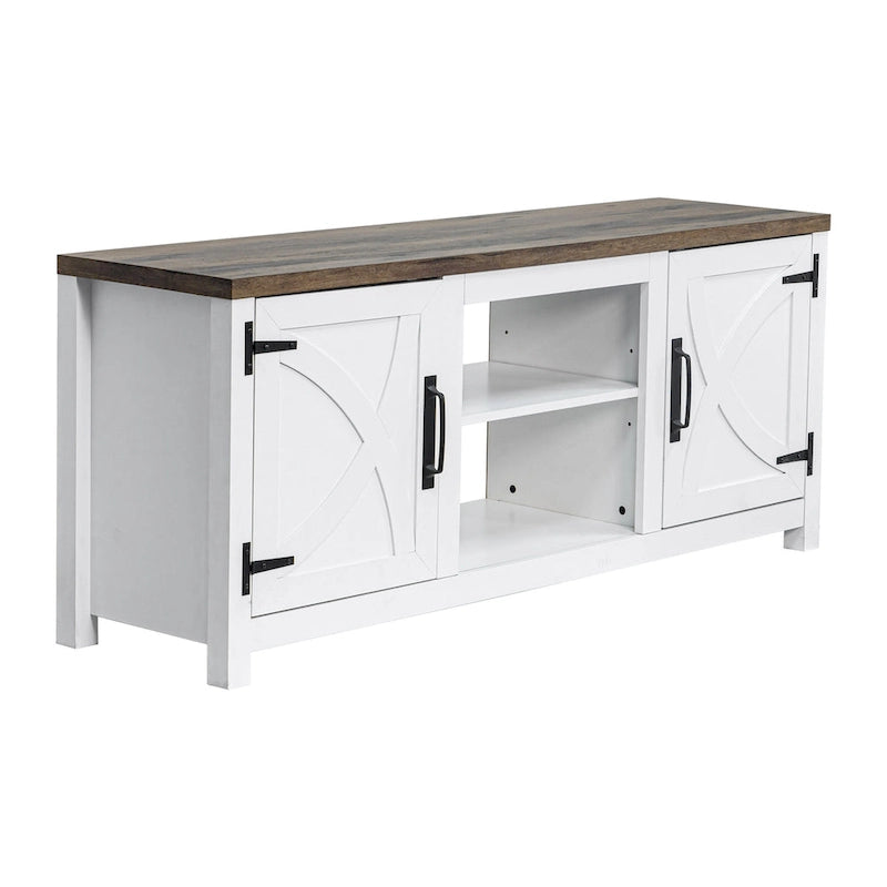 58-inch Farmhouse White Barn Door Media Console TV Stand for TVs up to 65