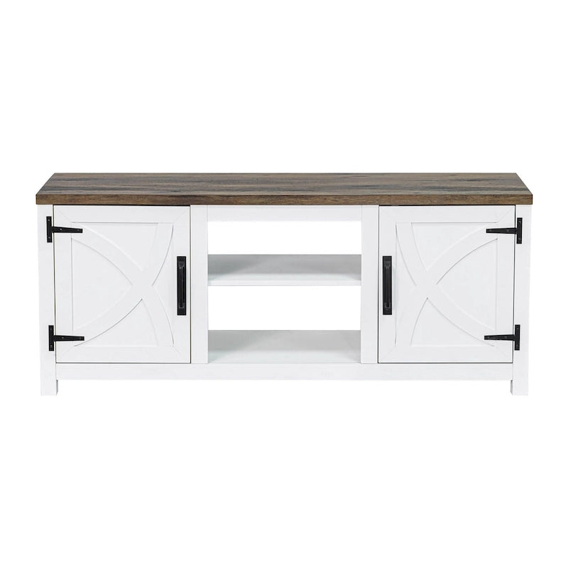 58-inch Farmhouse White Barn Door Media Console TV Stand for TVs up to 65