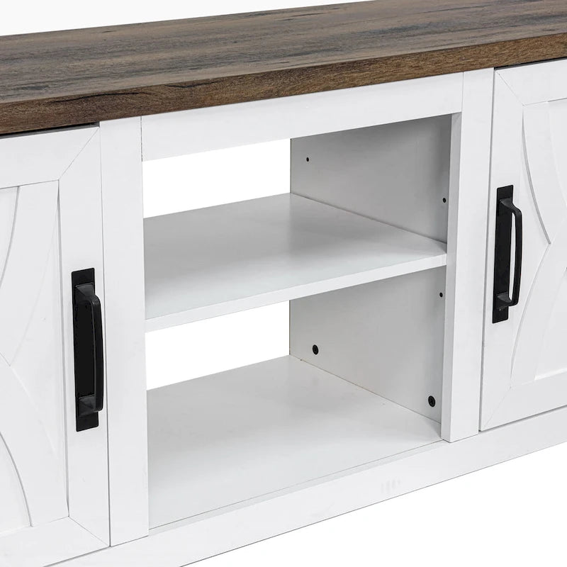 58-inch Farmhouse White Barn Door Media Console TV Stand for TVs up to 65