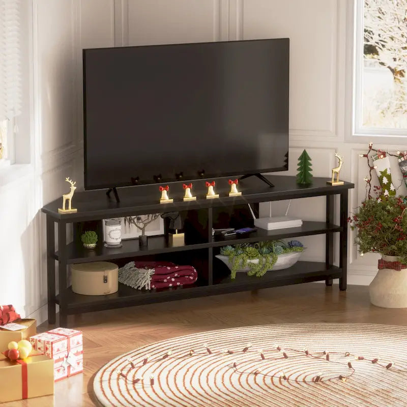 Farmhouse Wood Corner TV Stand with Power Outlet, Space Saving Entertainment Center Media TV Console Table