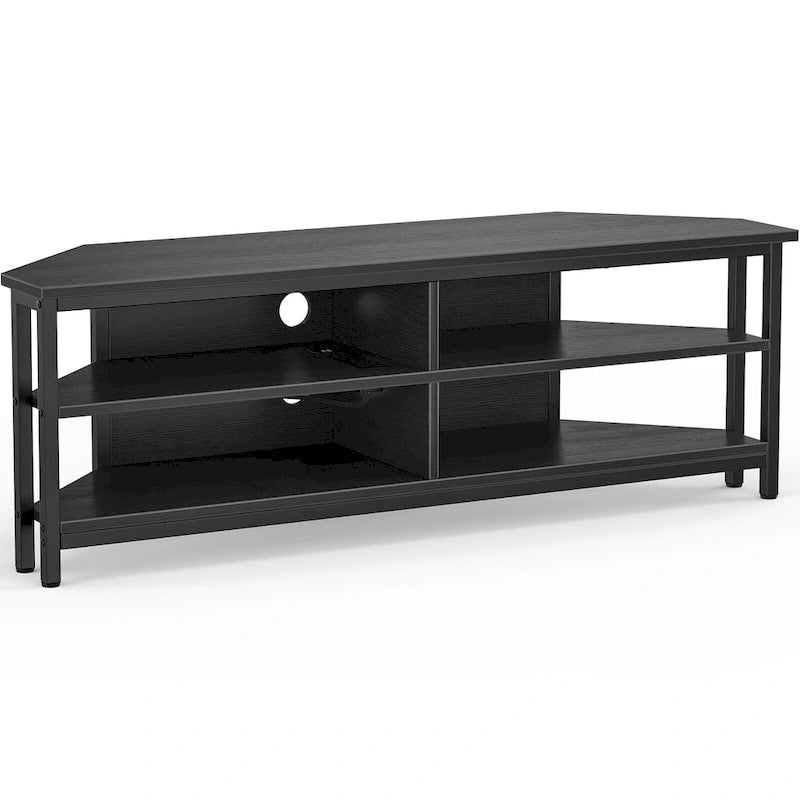 Farmhouse Wood Corner TV Stand with Power Outlet, Space Saving Entertainment Center Media TV Console Table