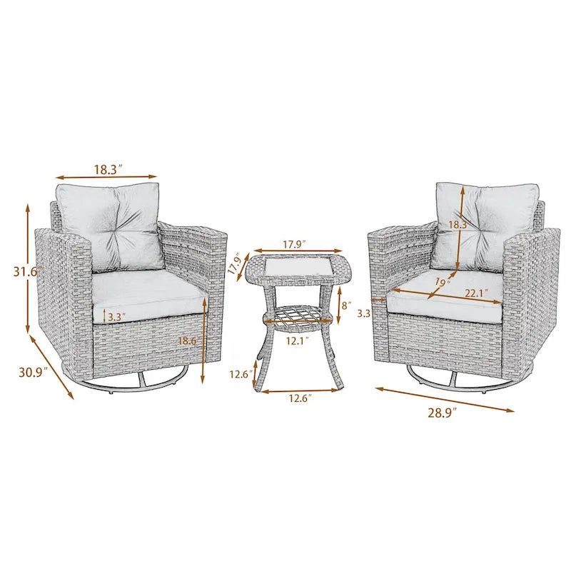 Ensemble de 3 meubles de patio pivotants d'extérieur