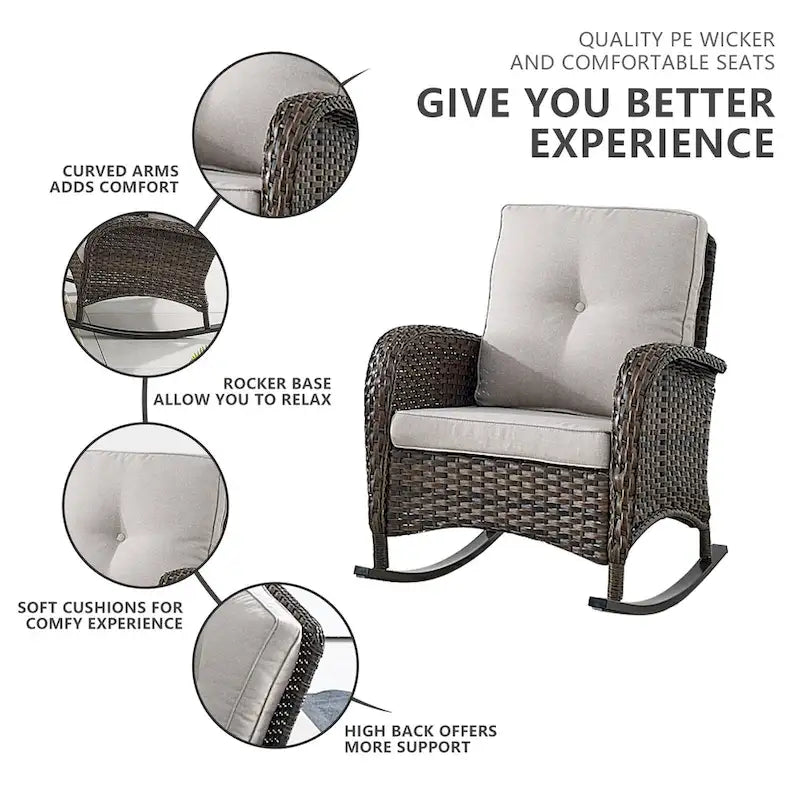 Fauteuil à bascule en rotin pour patio avec dossier haut - Marron