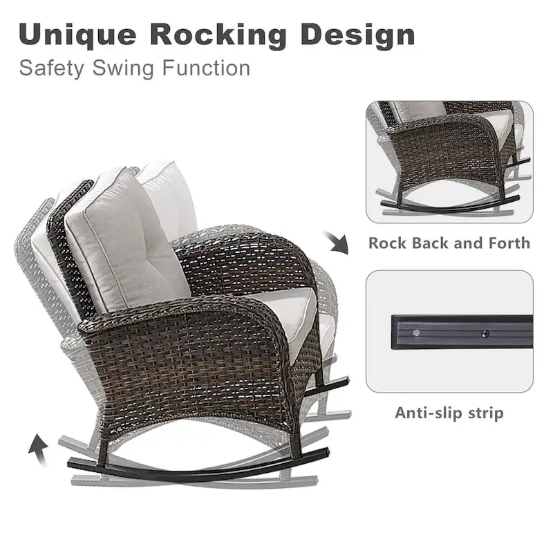 Fauteuil à bascule en rotin pour patio avec dossier haut - Marron