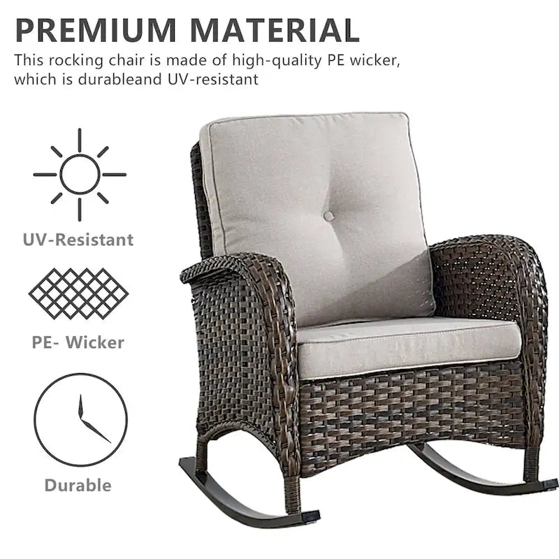 Fauteuil à bascule en rotin pour patio avec dossier haut - Marron