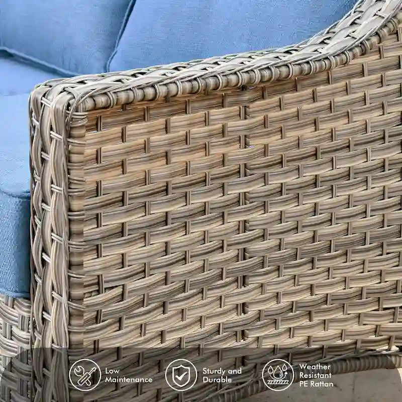 OVIOS Ensemble de 5 pièces : Chaises pivotantes incurvées en osier d'extérieur avec table brasero