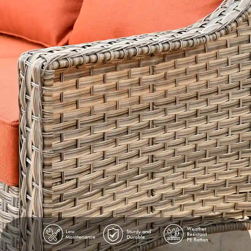 OVIOS Ensemble de 5 pièces : Chaises pivotantes incurvées en osier d'extérieur avec table brasero