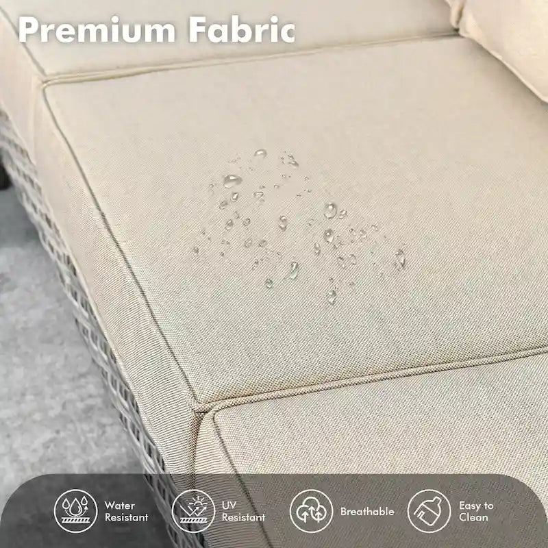 OVIOS Ensemble de 5 pièces : Chaises pivotantes incurvées en osier d'extérieur avec table brasero
