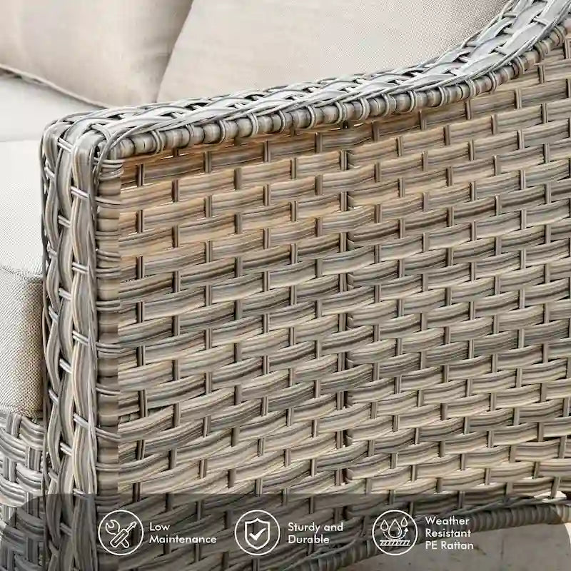 OVIOS Ensemble de 5 pièces : Chaises pivotantes incurvées en osier d'extérieur avec table brasero