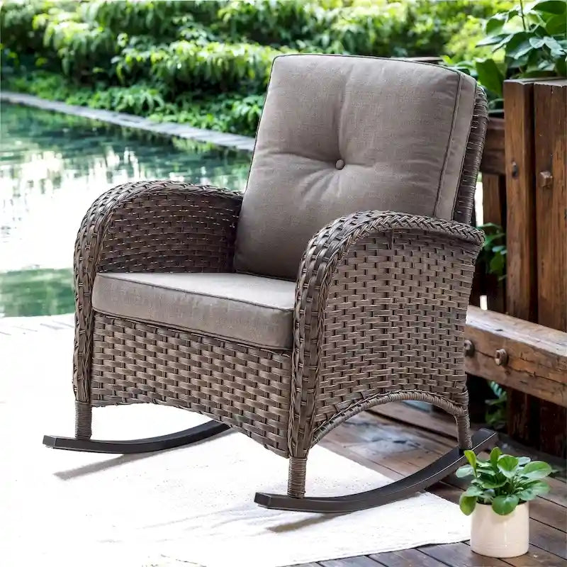 Fauteuils à bascule d'extérieur avec coussins épais - Marron