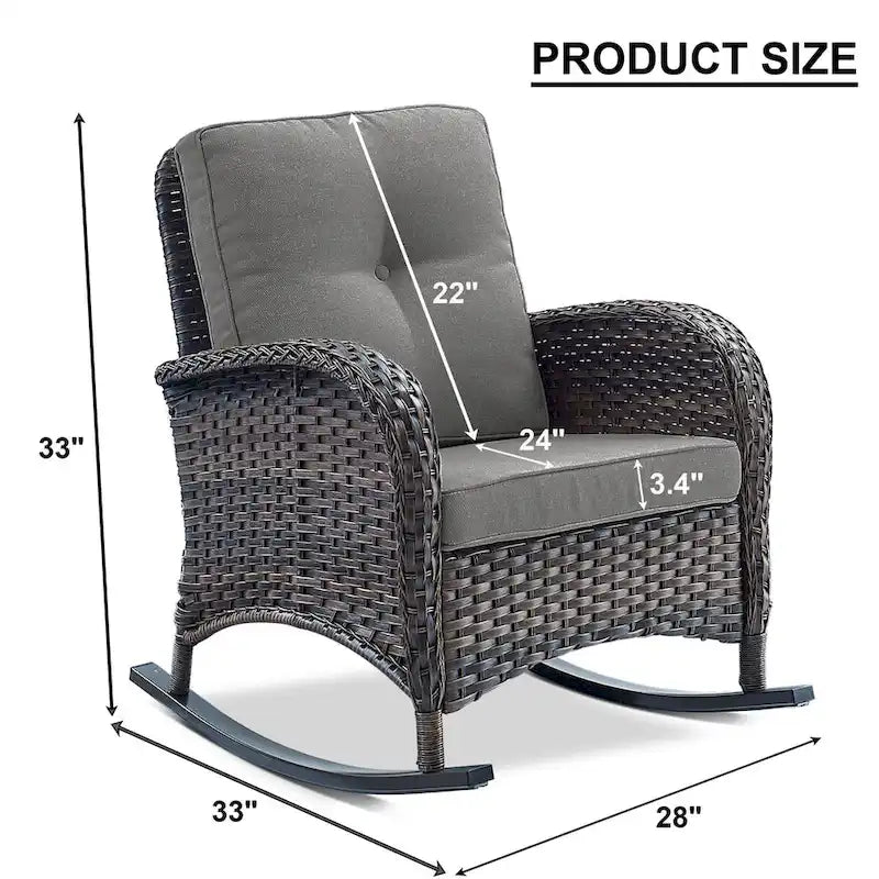 Fauteuils à bascule d'extérieur avec coussins épais - Marron