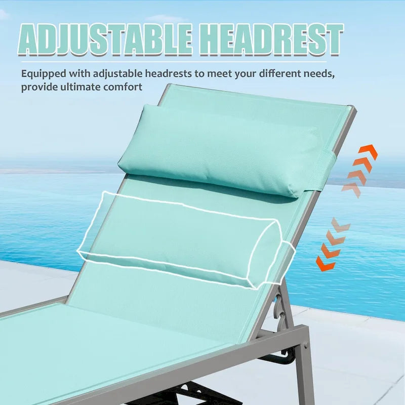 Ensemble de 3 chaises longues de patio, chaises longues de piscine en aluminium avec table d'appoint, fauteuil inclinable réglable extérieur tout temps