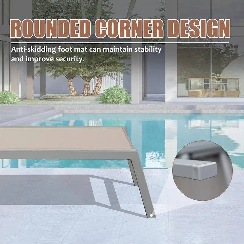 Ensemble de 3 chaises longues de patio, chaises longues de piscine en aluminium avec table d'appoint, fauteuil inclinable réglable extérieur tout temps