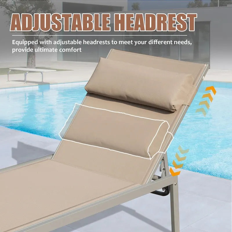 Ensemble de 3 chaises longues de patio, chaises longues de piscine en aluminium avec table d'appoint, fauteuil inclinable réglable extérieur tout temps
