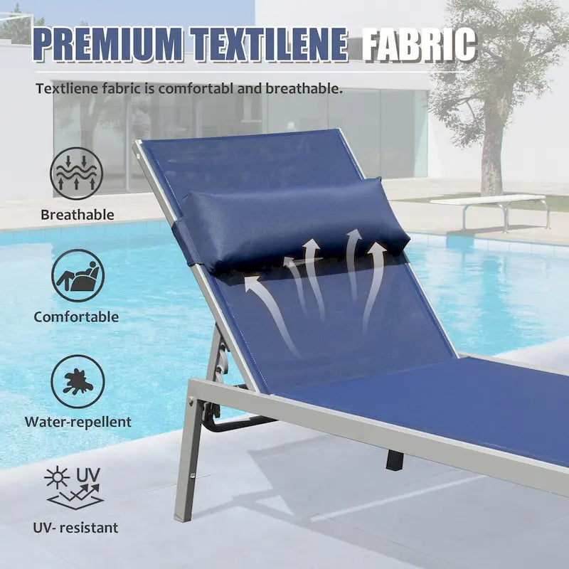 Ensemble de 3 chaises longues de patio, chaises longues de piscine en aluminium avec table d'appoint, fauteuil inclinable réglable extérieur tout temps