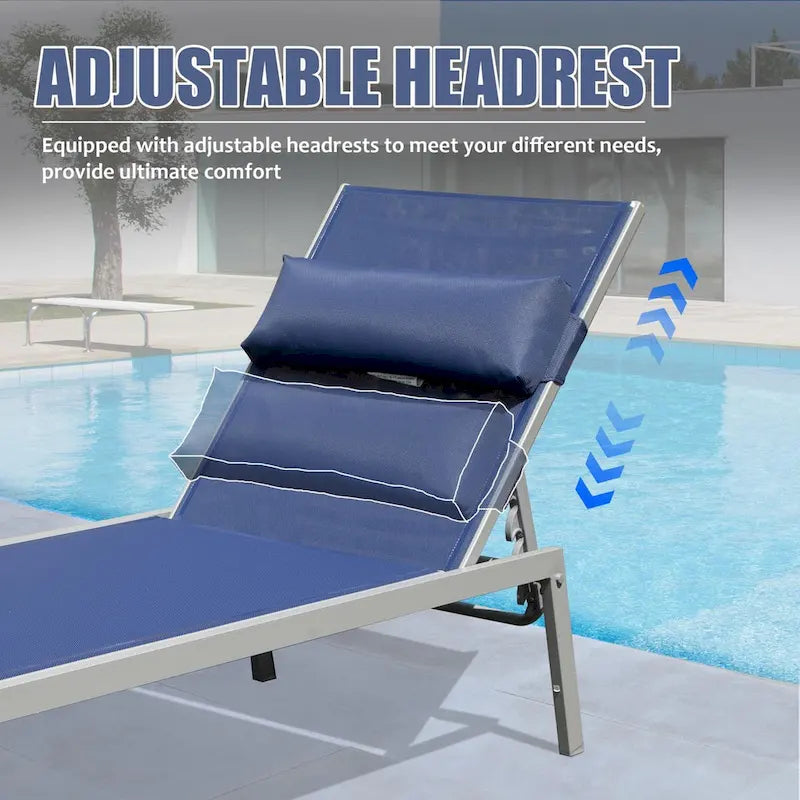 Ensemble de 3 chaises longues de patio, chaises longues de piscine en aluminium avec table d'appoint, fauteuil inclinable réglable extérieur tout temps