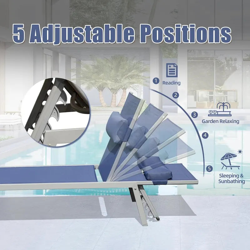 Ensemble de 3 chaises longues de patio, chaises longues de piscine en aluminium avec table d'appoint, fauteuil inclinable réglable extérieur tout temps