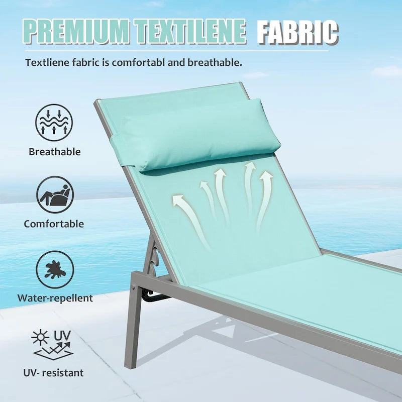 Ensemble de 3 chaises longues de patio, chaises longues de piscine en aluminium avec table d'appoint, fauteuil inclinable réglable extérieur tout temps