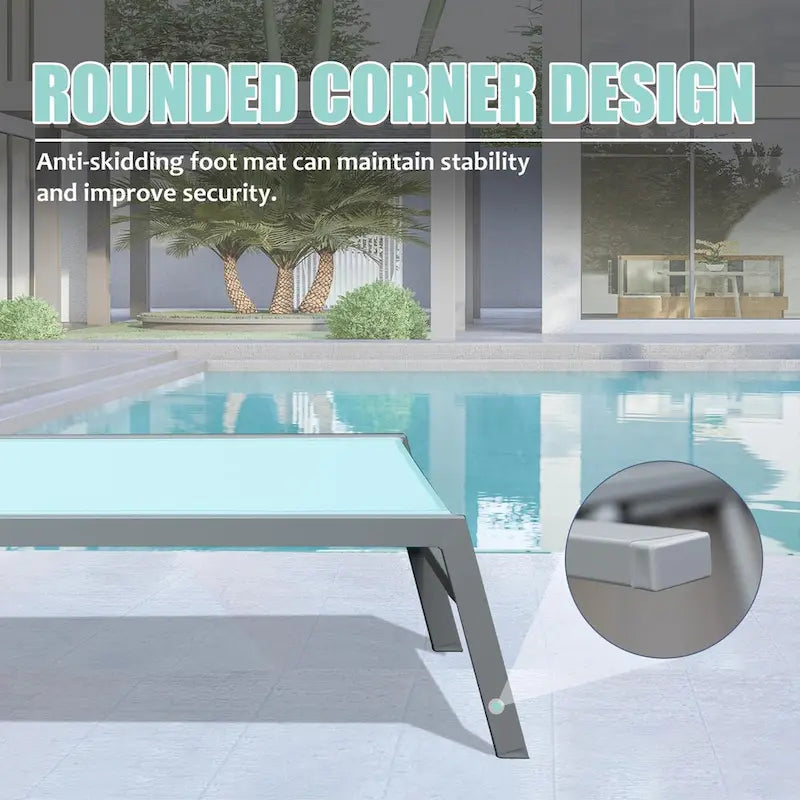 Ensemble de 3 chaises longues de patio, chaises longues de piscine en aluminium avec table d'appoint, fauteuil inclinable réglable extérieur tout temps