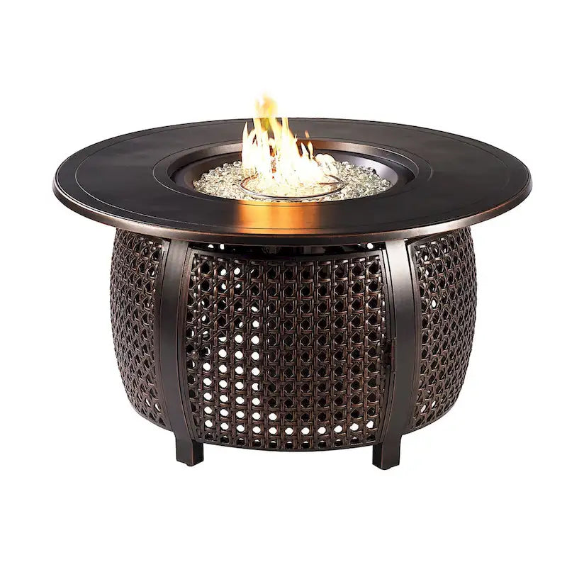 Ensemble table brasero en aluminium noir avec quatre fauteuils de club