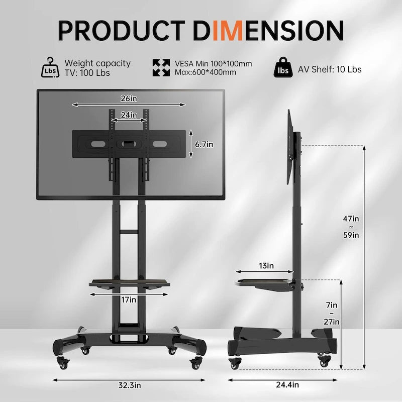 Support TV pivotant universel pour téléviseurs de 32 à 80 pouces, support TV de table réglable en hauteur avec inclinaison, VESA max 600x400mm
