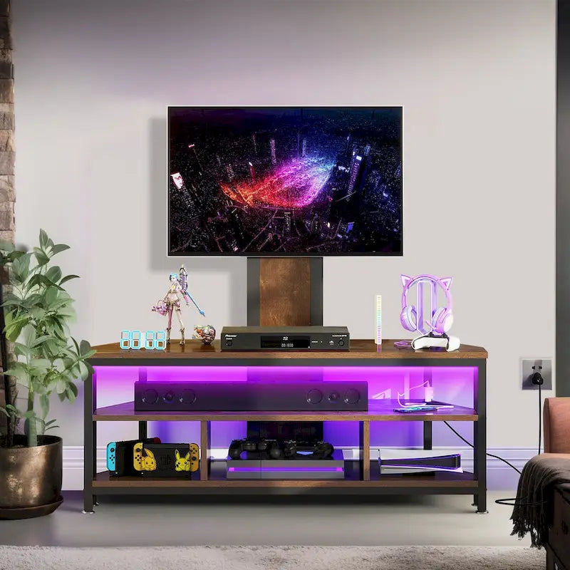 Moasis LED Light TV Stand with Mount, Power Outlet amd USB Port for TVs up to 70