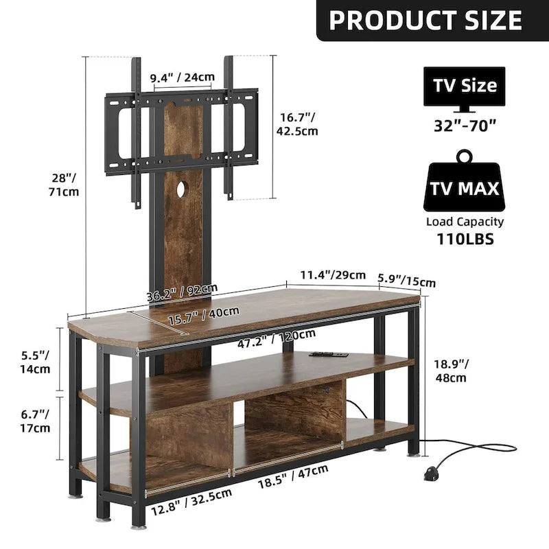 Moasis LED Light TV Stand with Mount, Power Outlet amd USB Port for TVs up to 70