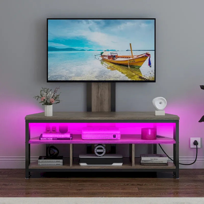 Moasis LED Light TV Stand with Mount, Power Outlet amd USB Port for TVs up to 70