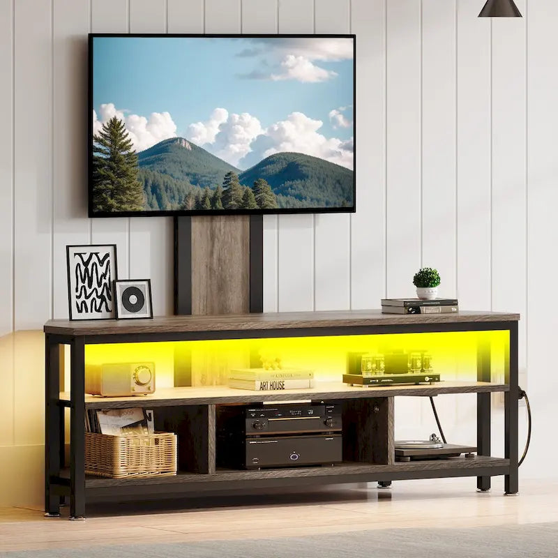Moasis LED Light TV Stand with Mount, Power Outlet amd USB Port for TVs up to 70